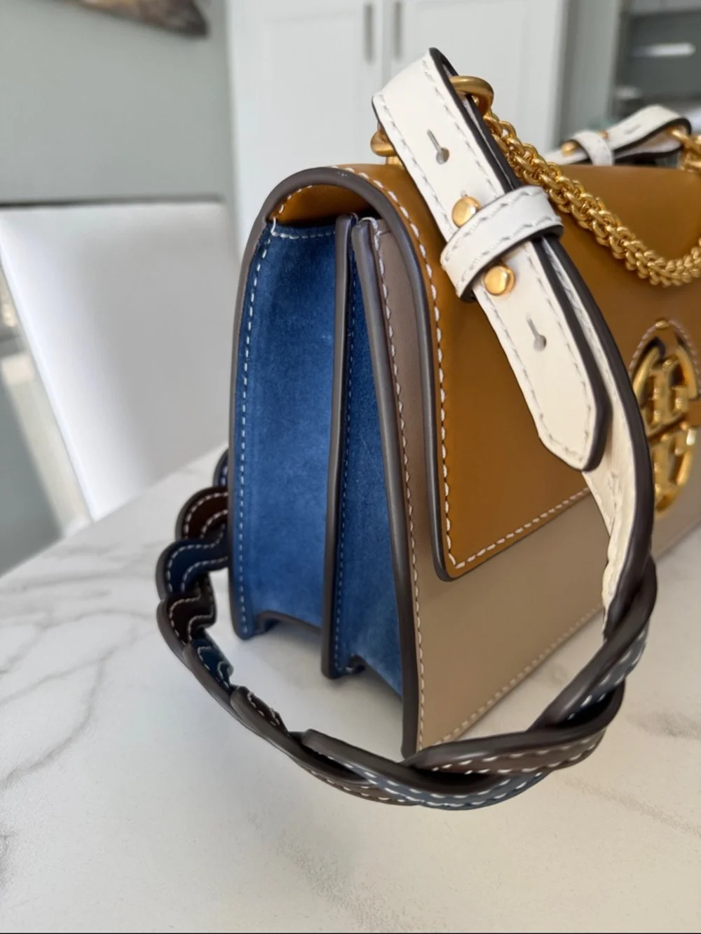 Tory Burch Large Miller Color-Block Shoulder Bag with Two Tone Braided Strap
